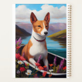 Basenji-hond op een peddel: een landschappelijk av planner (Achterkant)
