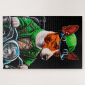 Basenji-hond rijdt op fiets St. Patrick's Day Legpuzzel (Horizontaal)