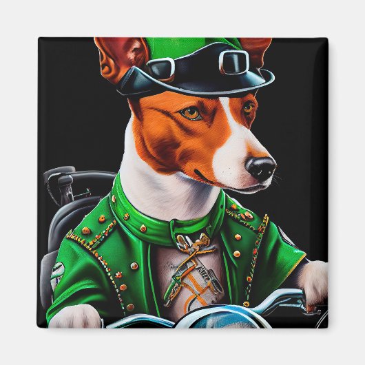 Basenji-hond rijdt op fiets St. Patrick's Day Magneet (Voorkant)