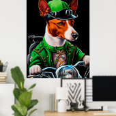 Basenji-hond rijdt op fiets St. Patrick's Day Poster (Thuiskantoor)