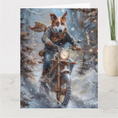 Basenji-hond rijdt op motorfiets met Kerstmis Kaart (Voorkant)