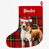 Basenji Hond Rood en Groen Gespeeld met Naam Grote Kerstsok (Achterkant)