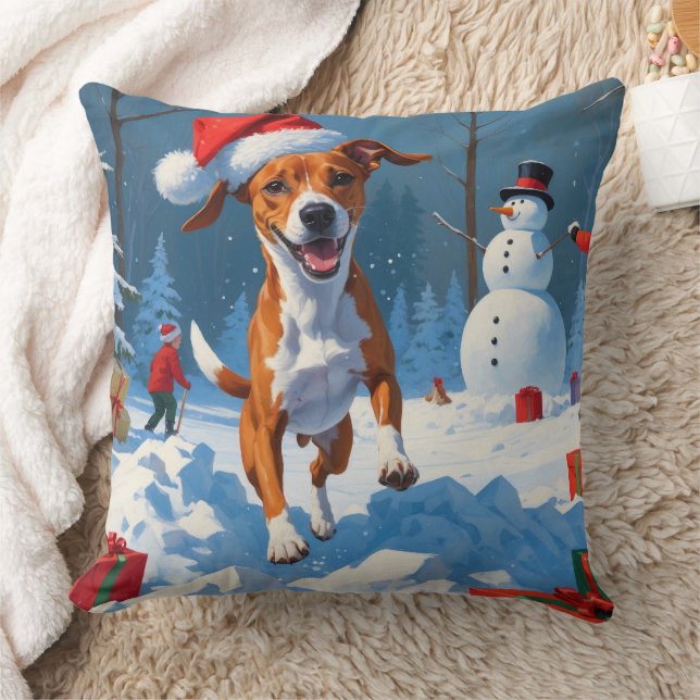 Basenji-hond speelt in de sneeuw winterscène kussen (Deken)