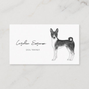 Basenji-hond tekening in zwart-wit minimalistisch visitekaartje