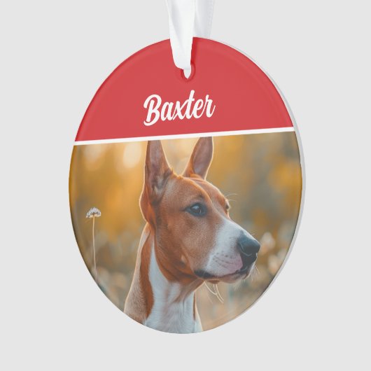 Basenji Hond Vakantie Kerstfoto Ornament (voorkant)