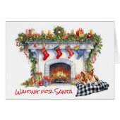 Basenji Hond Wacht voor Kerstmis Open haard (Voorkant Horizontaal)