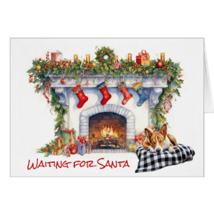 Basenji Hond Wacht voor Kerstmis Open haard