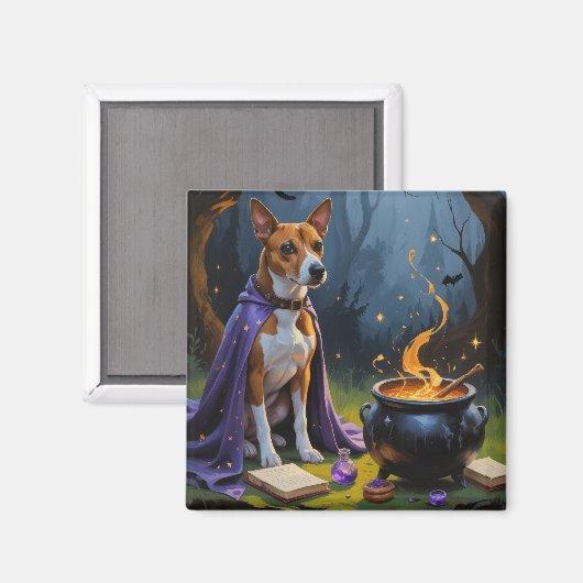 Basenji-hond whimische Halloween-schildering Magneet (Voorkant / Achterkant)