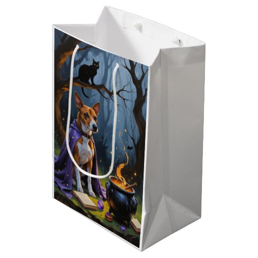 Basenji-hond Whimsicale Halloween-schildering Medium Cadeauzakje (Voorkant Gekanteld)