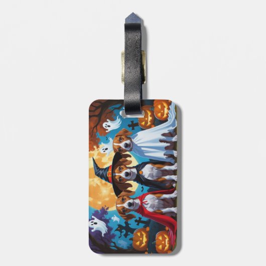 Basenji Honden Pompoen Halloween Grappig Bagagelabel (Achterkant verticaal)