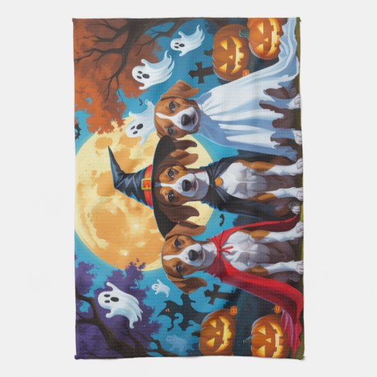 Basenji Honden Pompoen Halloween Grappig Theedoek (Verticaal)