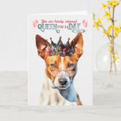 Basenji Hondenkoningin voor Dag Grappige Verjaarda Kaart (Gele Bloem)