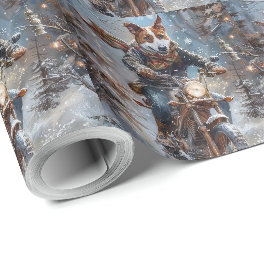 Basenji Hondenrit Motorfiets Kerstmis Cadeaupapier (Rol Hoek)