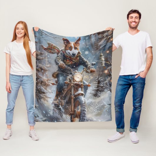 Basenji Hondenrit Motorfiets Kerstmis Fleece Deken (In situ)