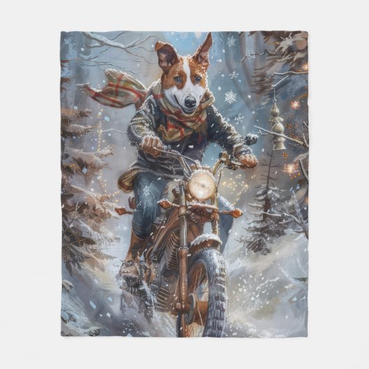 Basenji Hondenrit Motorfiets Kerstmis Fleece Deken (Voorkant)