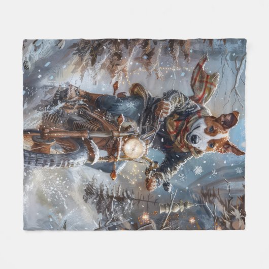 Basenji Hondenrit Motorfiets Kerstmis Fleece Deken (Voorkant (Horizontaal))