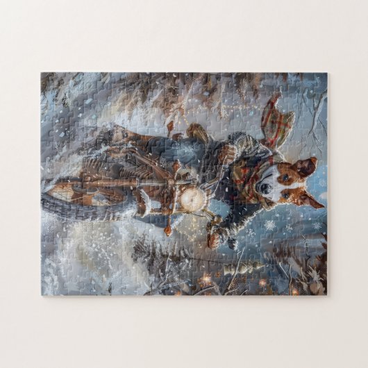 Basenji Hondenrit Motorfiets Kerstmis Legpuzzel (Horizontaal)