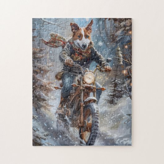 Basenji Hondenrit Motorfiets Kerstmis Legpuzzel (Verticaal)