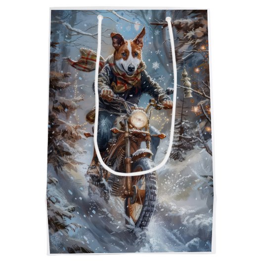 Basenji Hondenrit Motorfiets Kerstmis Medium Cadeauzakje (Achterkant)