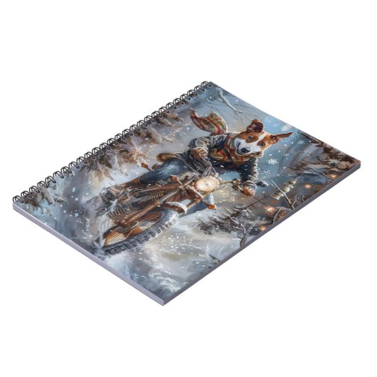 Basenji Hondenrit Motorfiets Kerstmis Notitieboek (Linkerzijde)