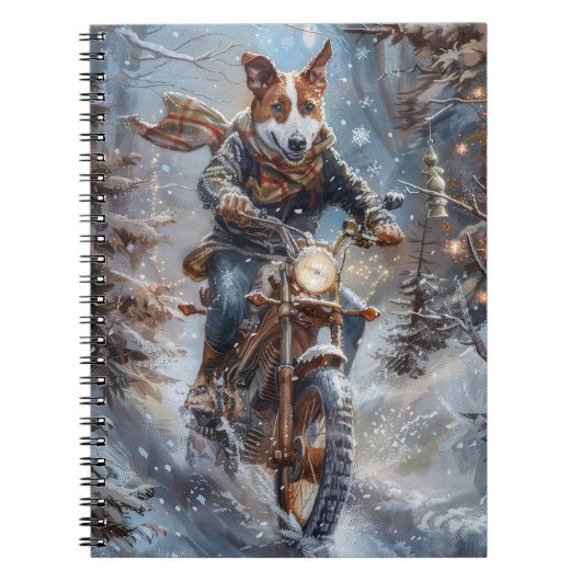 Basenji Hondenrit Motorfiets Kerstmis Notitieboek (Voorkant)