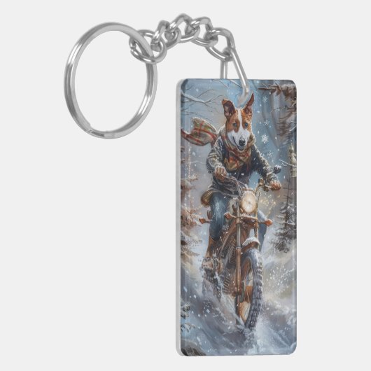 Basenji Hondenrit Motorfiets Kerstmis Sleutelhanger (Voorkant Links)