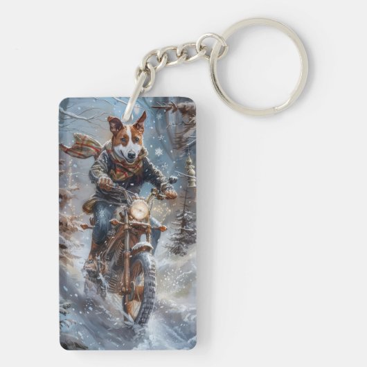 Basenji Hondenrit Motorfiets Kerstmis Sleutelhanger (achterkant)