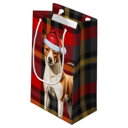 Basenji Hondenvakantie Rood en Groen Geplakt Kerst Klein Cadeauzakje (Achterkant Gekanteld)