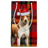 Basenji Hondenvakantie Rood en Groen Geplakt Kerst Klein Cadeauzakje (Voorkant)
