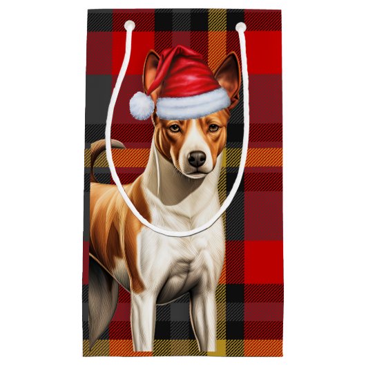 Basenji Hondenvakantie Rood en Groen Geplakt Kerst Klein Cadeauzakje (Voorkant)