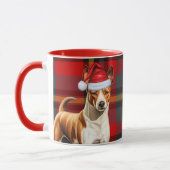 Basenji Hondenvakantie Rood en Groen Geplakt Kerst Mok (Links)