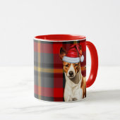 Basenji Hondenvakantie Rood en Groen Geplakt Kerst Mok (Voorkant rechts)