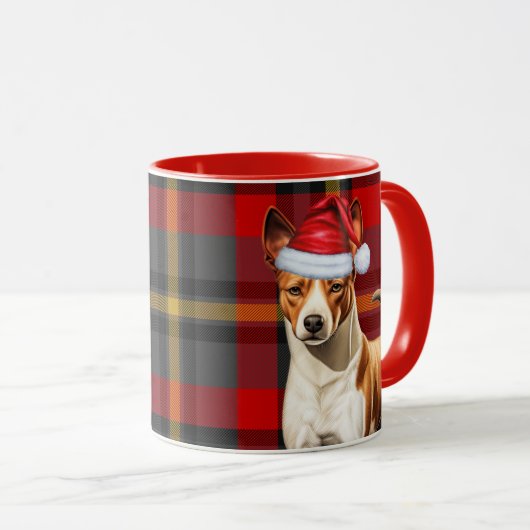Basenji Hondenvakantie Rood en Groen Geplakt Kerst Mok (Voorkant rechts)