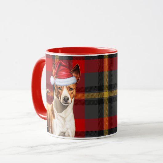 Basenji Hondenvakantie Rood en Groen Geplakt Kerst Mok (Voorkant links)