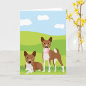 Basenji Hound Dog Animal Bubble Gum Kaart (Gele Bloem)