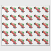 Basenji houndhond bestuurt auto met kerstboom cadeaupapier (Vlak)