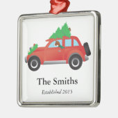 Basenji houndhond bestuurt auto met kerstboom metalen ornament (Links)