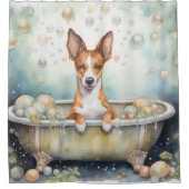 Basenji in badkuip Waterverf hondenkunst Douchegordijn (Voorkant)