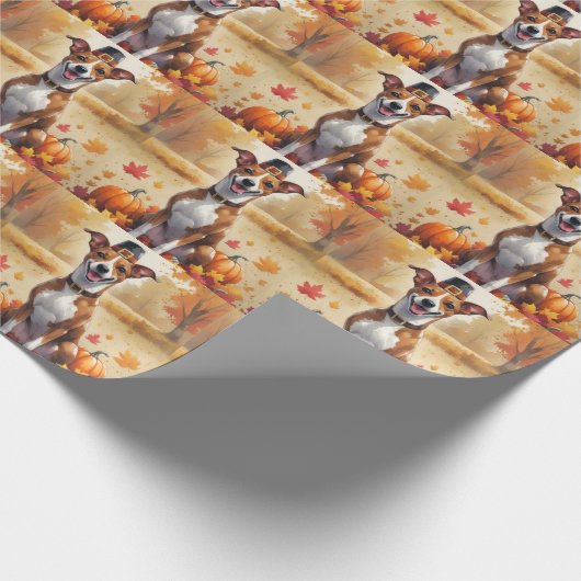 Basenji in de herfst verlaat de Thanksgiving kunst Cadeaupapier (Hoek)