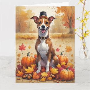 Basenji in de herfst verlaat de Thanksgiving kunst Kaart