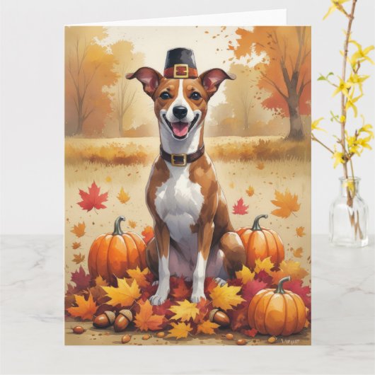 Basenji in de herfst verlaat de Thanksgiving kunst Kaart (Gele Bloem)