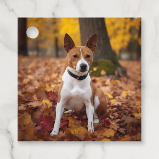 Basenji in Herfst laat Herfst inspireren Bedankjes Labels (Voorkant)