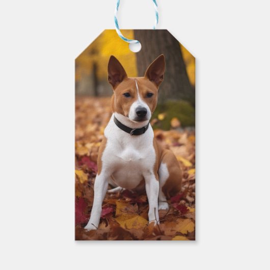 Basenji in Herfst laat Herfst inspireren Cadeaulabel (Voorkant)