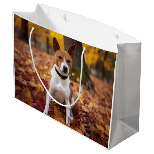 Basenji in Herfst laat Herfst inspireren Groot Cadeauzakje (Achterkant Gekanteld)