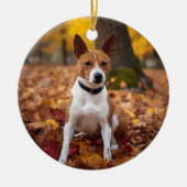 Basenji in Herfst laat Herfst inspireren Keramisch Ornament (Voorkant)