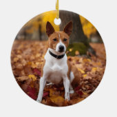Basenji in Herfst laat Herfst inspireren Keramisch Ornament (Achterkant)