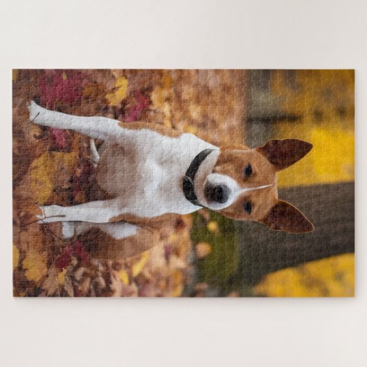 Basenji in Herfst laat Herfst inspireren Legpuzzel (Horizontaal)