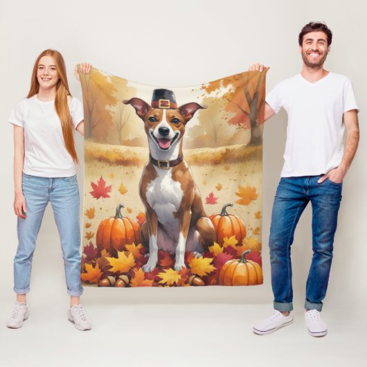 Basenji in herfstbladeren Thanksgiving kunst Fleece Deken (In situ)