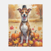 Basenji in herfstbladeren Thanksgiving kunst Fleece Deken (Voorkant)