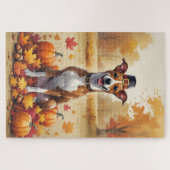 Basenji in herfstbladeren Thanksgiving kunst Legpuzzel (Horizontaal)
